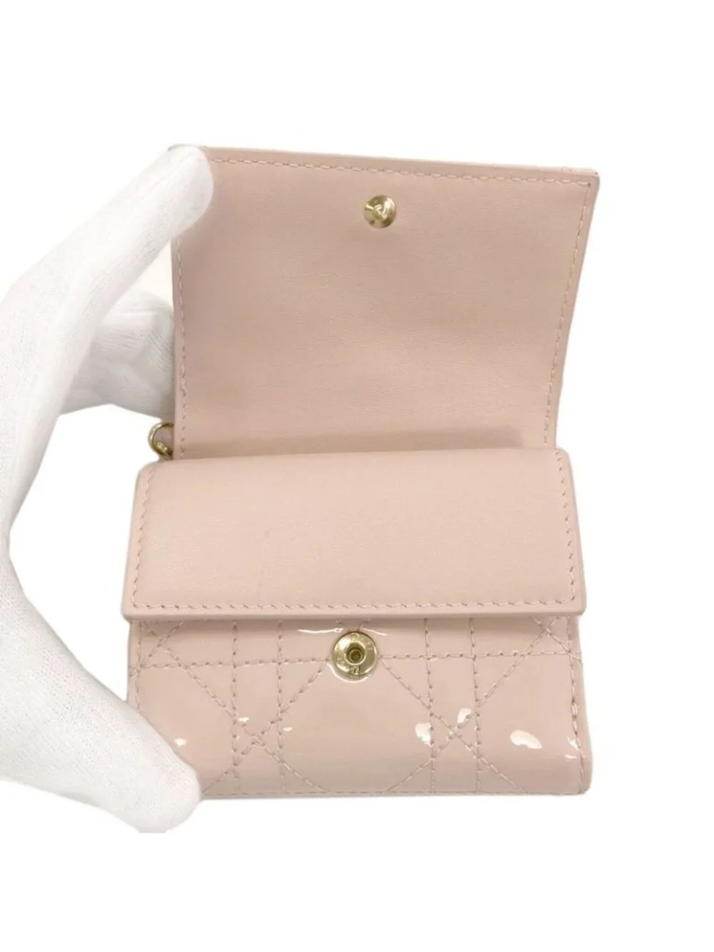 Dior Lady Lotus Bifold Wallet Patent Leather